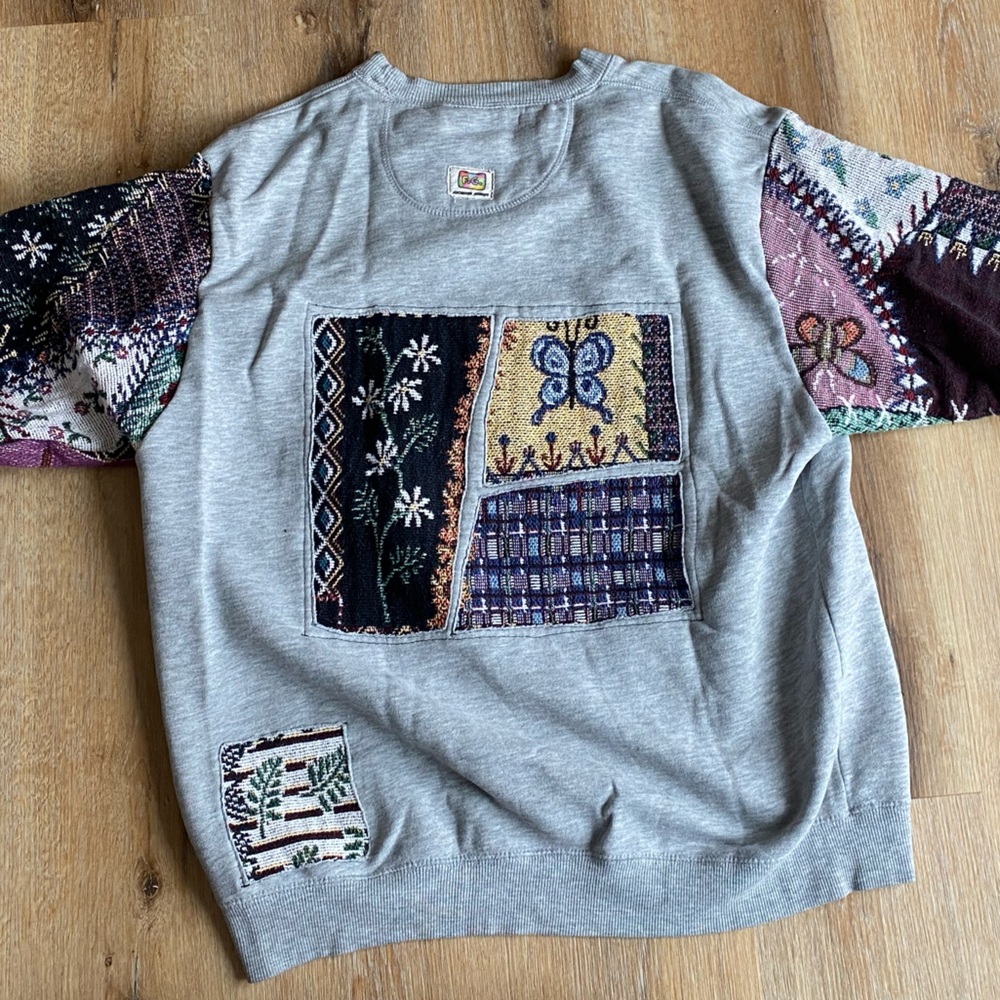 OOAK Vintage Gray Patchwork Sweatshirt “Forbidden Garments”
